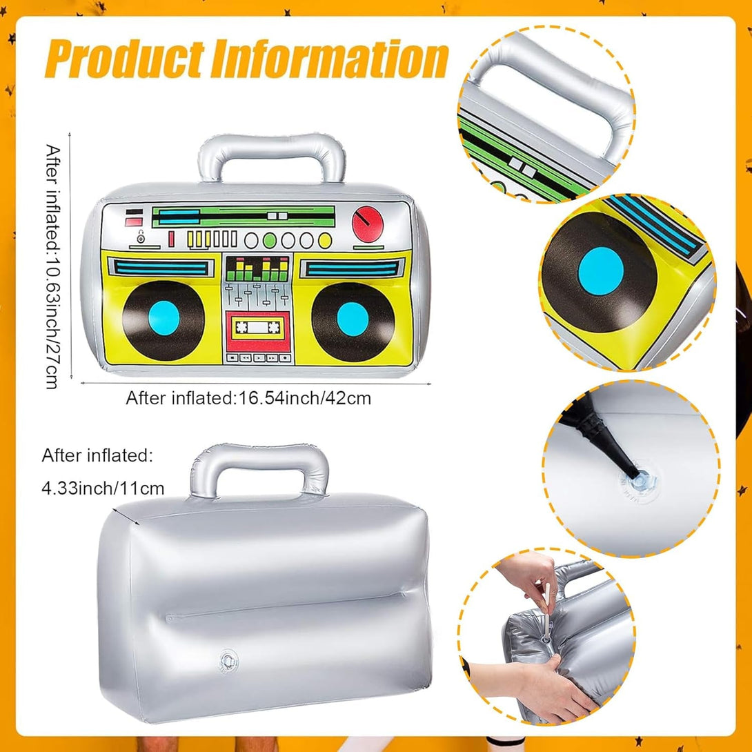 2 Pieces Inflatable Radio Boombox Inflatable Mobile Phone Props for 80S 90S Party Decorations Hip Hop Theme Birthdays Party Supplies