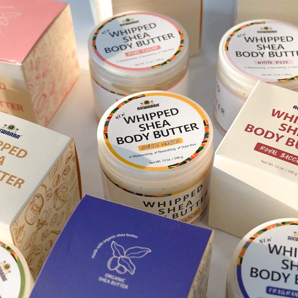 AKWAABA New Whipped Shea Body Butter (Sweet Mango) - Moisturizes, Glows & Softens Skin | Natural Raw Shea Butter | for Dry Skin | 12 Oz / 340 G