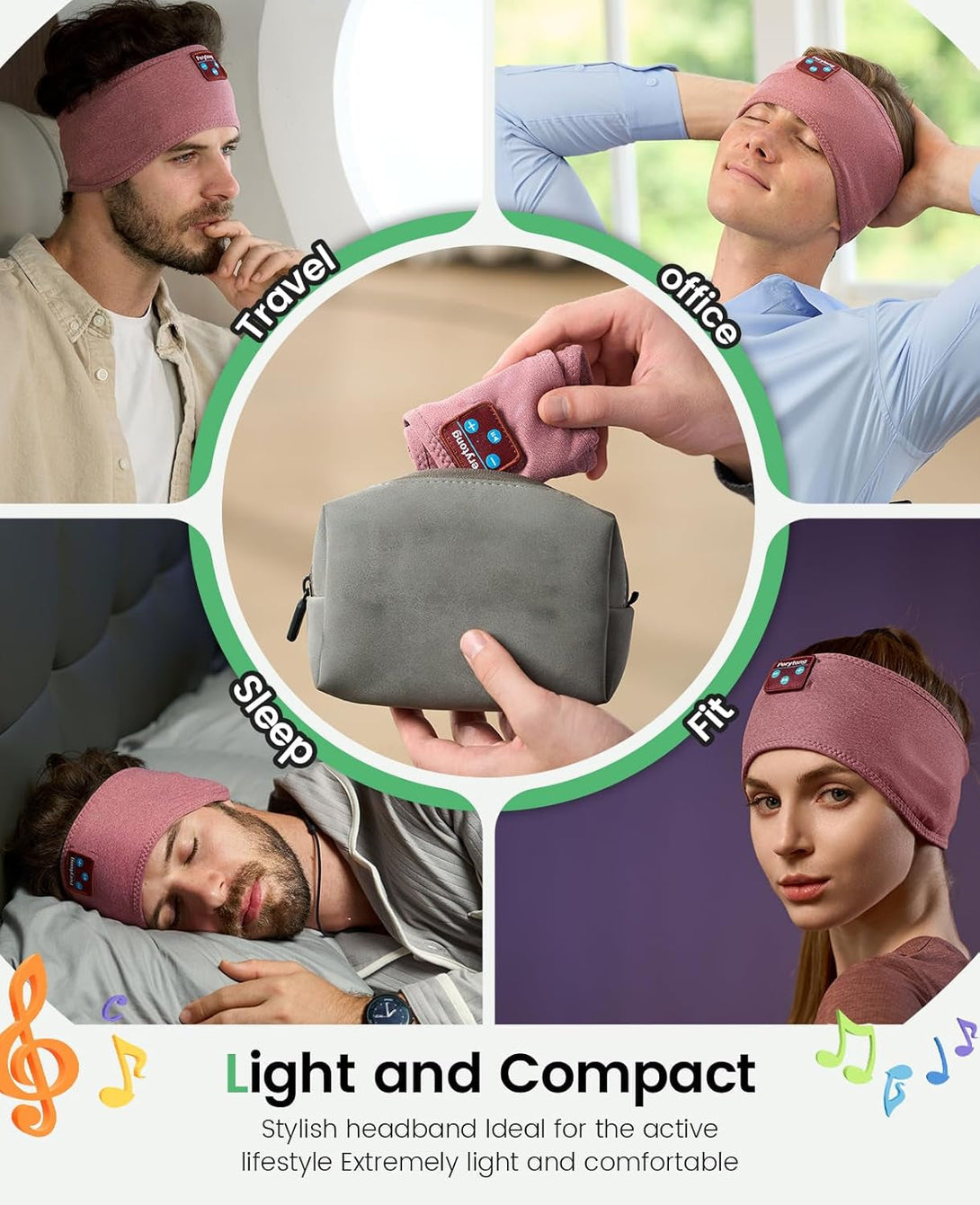 Perytong Sleep Headphones Bluetooth 5.4 Headband Headphones, Wireless Earphones Music Sleep Earbuds for Side Sleepers Sleeping Eye Mask for Women Men Workout Running Cool Unique Gifts
