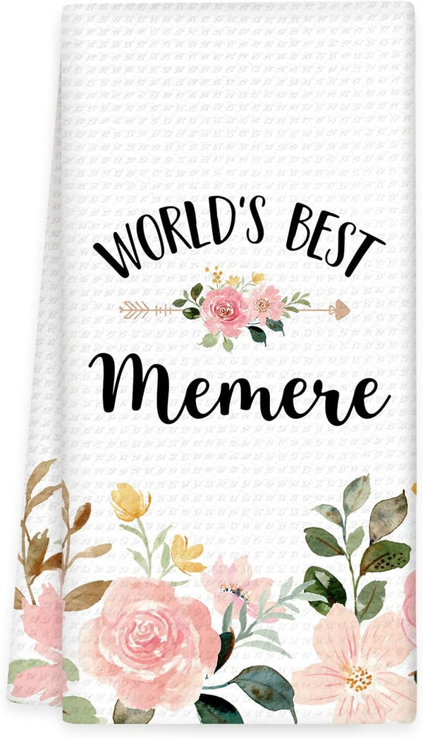 Memere Gifts Kitchen Towels, Gifts for Memere Hand Towels, Memere Gifts from Grandkids, World’S Best Memere Dish Towels Tea Towels for Kitchen, Memere Home Bathroom Kitchen Decor, 16X24In