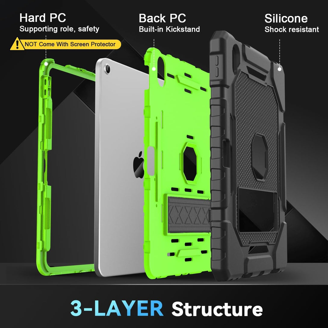 Grifobes for Ipad A16 Case 11Th Generation 11 Inch 2025 / Ipad 10Th Generation Case 10.9 Inch 2022, Heavy Duty Military Grade Shockproof Cover with Pencil Holder for I Pad 11/10 (Black+Green)