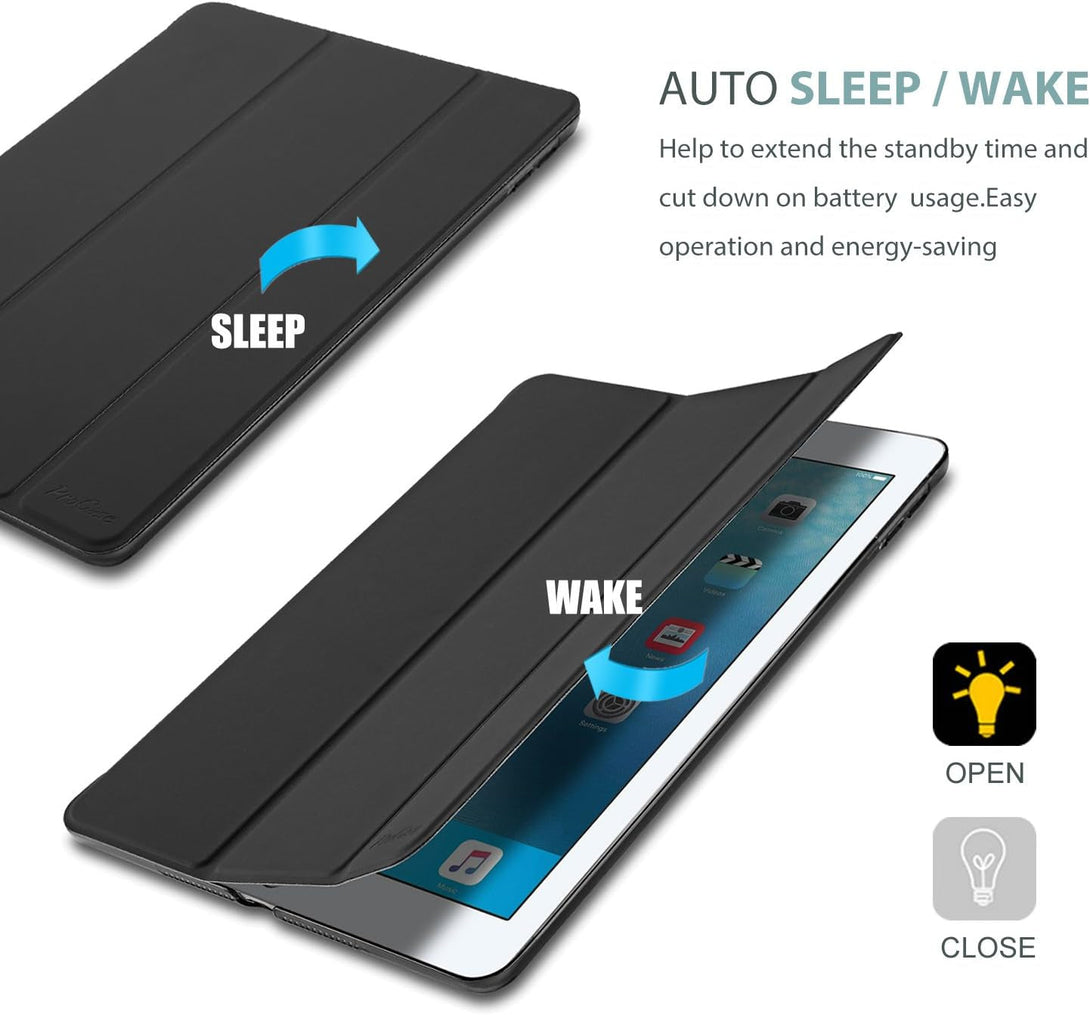 Procase Smart Case for Ipad 9.7 Inch Ipad 6Th/5Th Generation 2018 2017(Model: A1893 A1954 A1822 A1823), Ultra Slim Lightweight Stand Cover with Translucent Frosted Back -Black