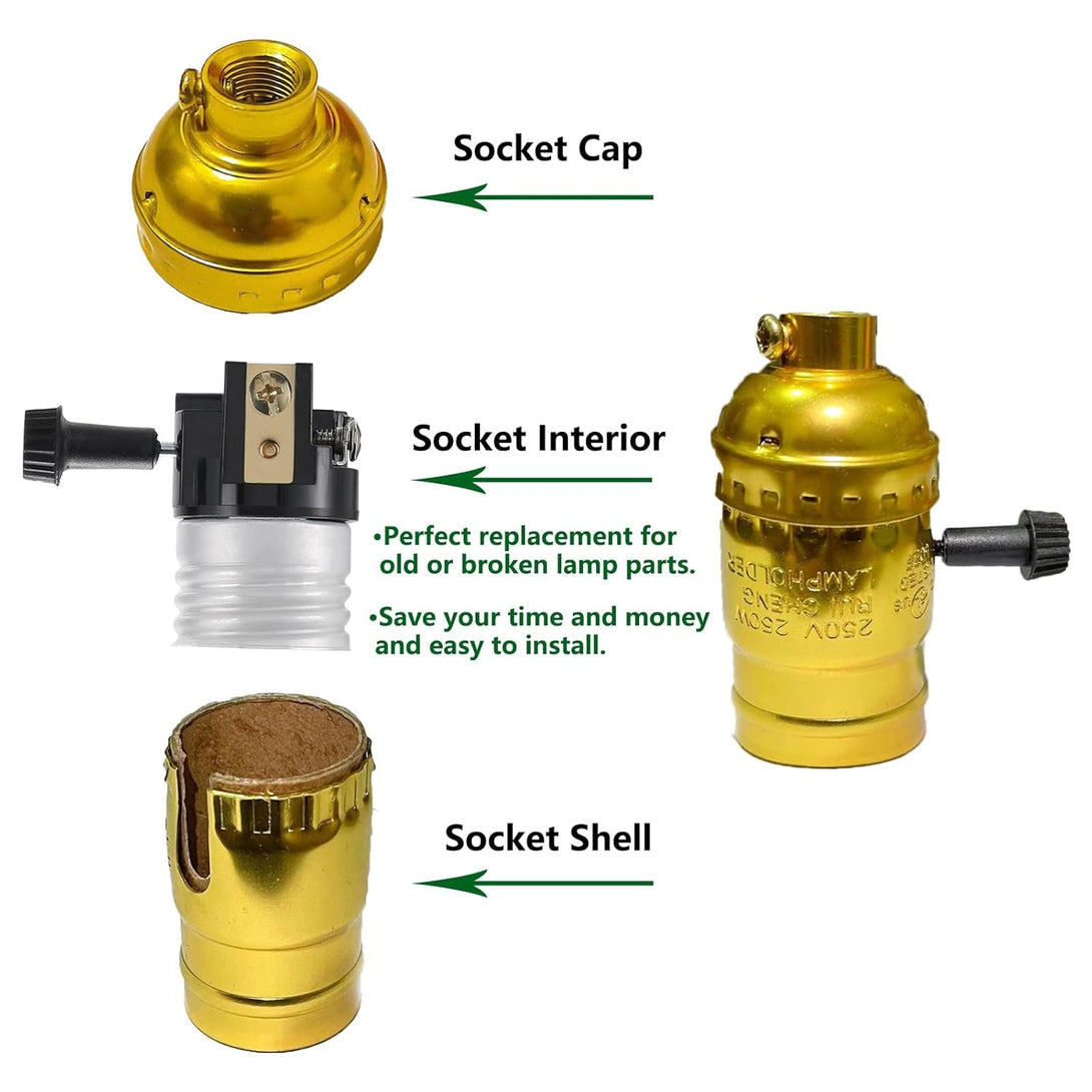 2 Pack UL Listed E26/E27 Light Socket Replacement with On/Off Switch Knob, Lamp Repair Kit for Table and Floor Lamps