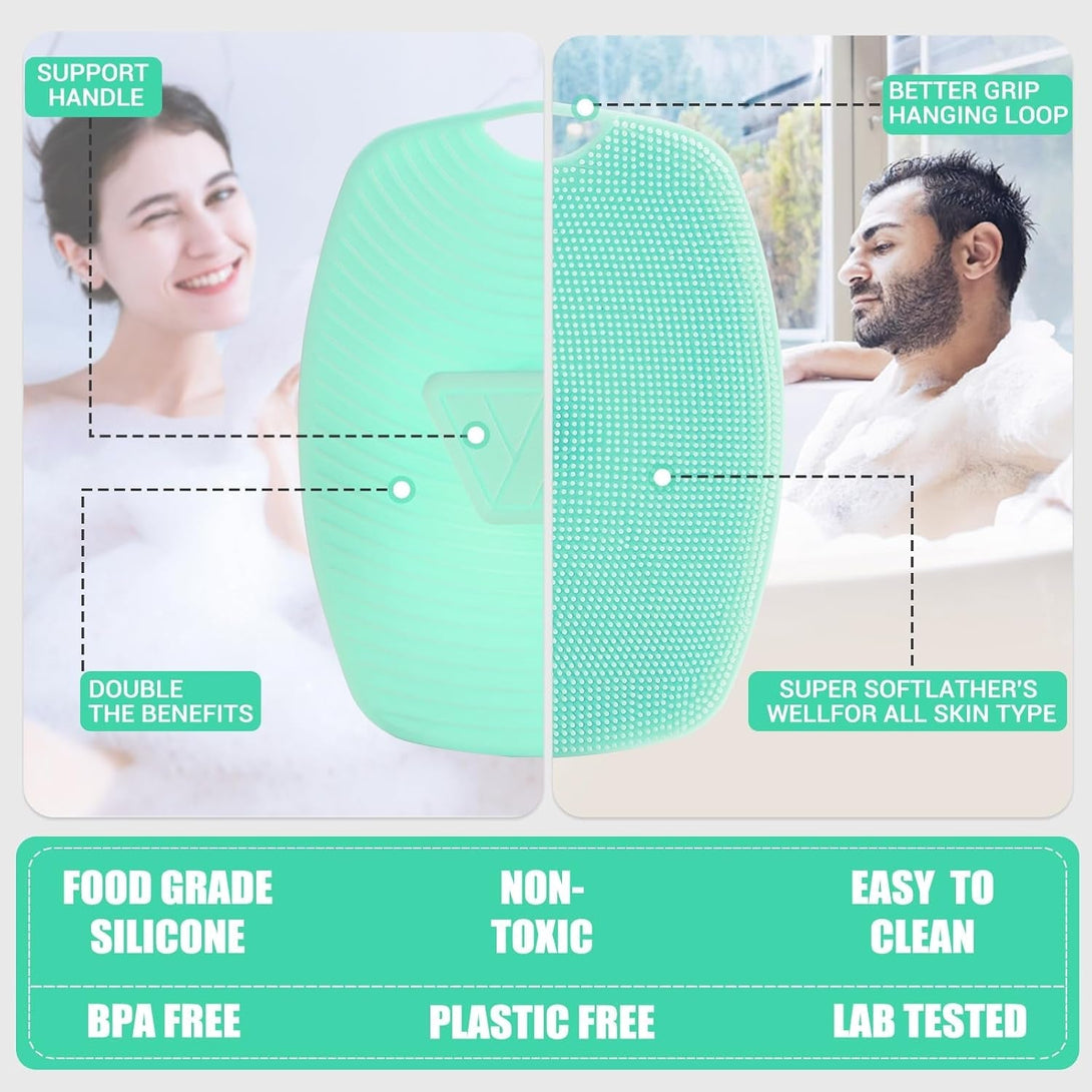 Silicone Body Scrubber - Zinc Infused - Highly Elastic Bristles - Exfoliating Body Scrubber for Cellulite Reduction,Blood Circulation,Massage for Flawless Skin - Green