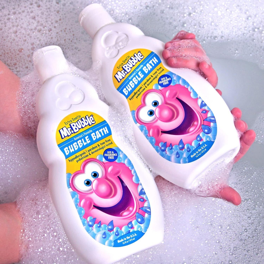Mr. Bubble Extra Gentle Bubble Bath - Hypoallergenic, Tear Free Bubble Bath Solution Perfect for Sensitive Skin (Pack of 2 Bottles, 16 Fl Oz Each)