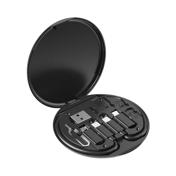 Multifunctional Data Cable Storage Box Adaptor for USB-C and Micro-Usb Devices Universal Data Transfer Cable (Black)