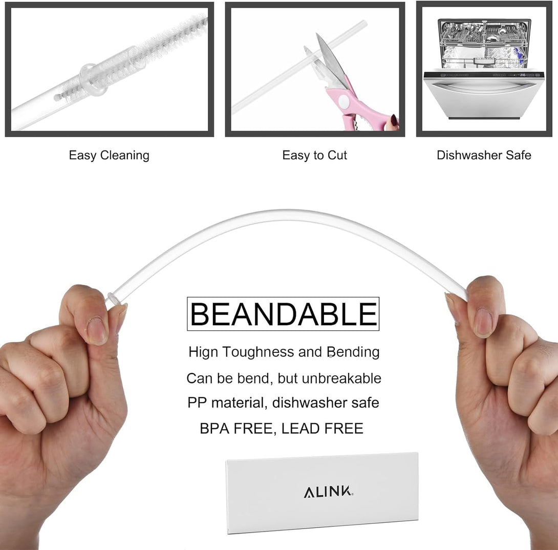 ALINK 12-Pack Reusable Plastic Clear Straws, 13 Inch Extra Long Tumbler Straws for Stanley Cups, 1 Gallon, 64 Oz 40 Oz 32 Oz Water Bottles, plus Cleaning Brush