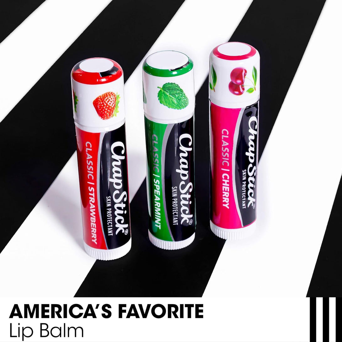 Chapstick Lip Care Set, Classic Collection 3-Pack – Spearmint, Cherry, and Strawberry Lip Balm, 0.15 Oz Ea