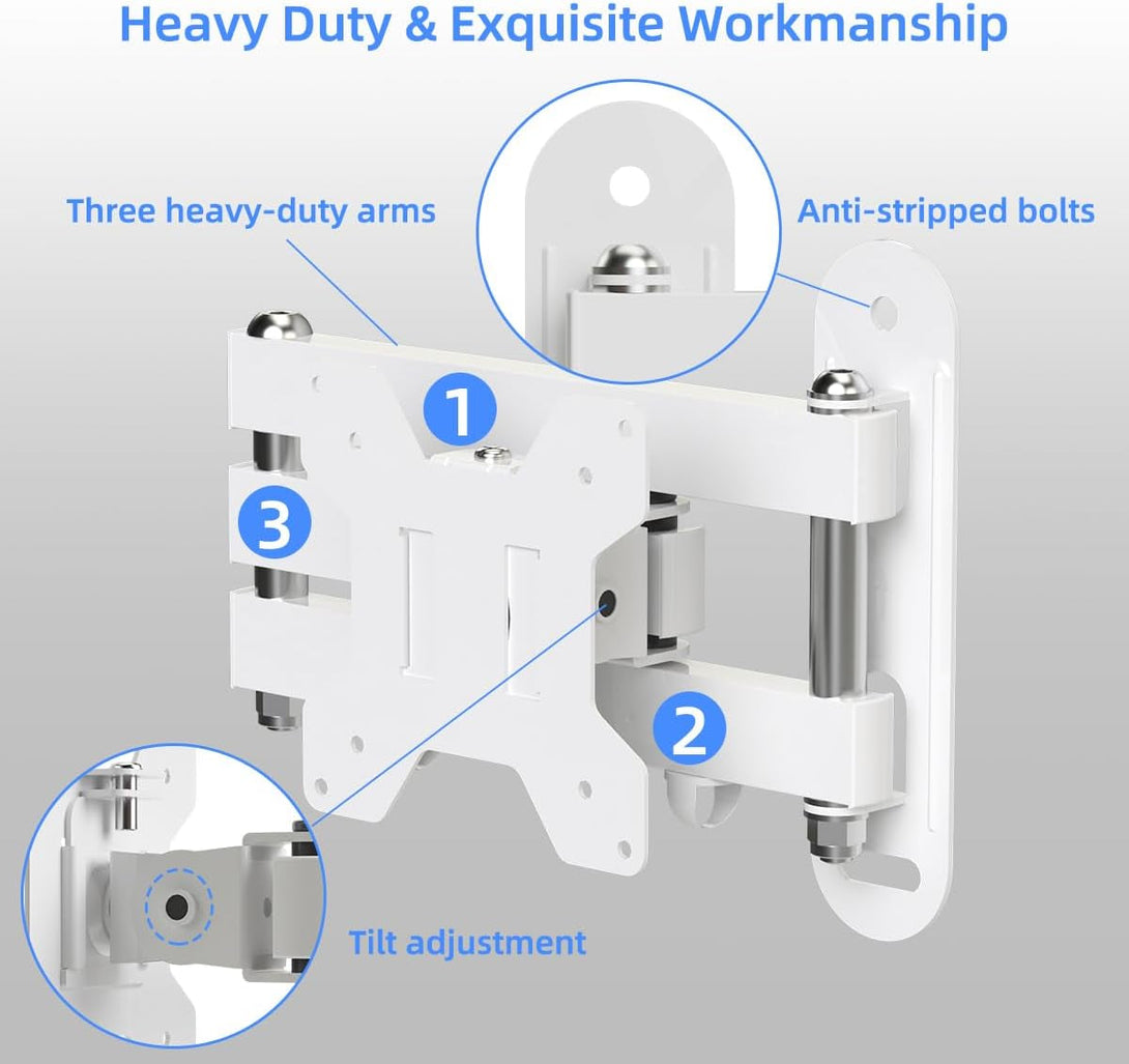 Suptek Full Motion TV Wall Mount Bracket for Most 13-30 Inch Tvs and Monitors, Flat and Curved Tvs up to 28Lbs, Tilt Swivel and 16.9 Inch Extension, Max VESA 100X100Mm, White, MA2776W