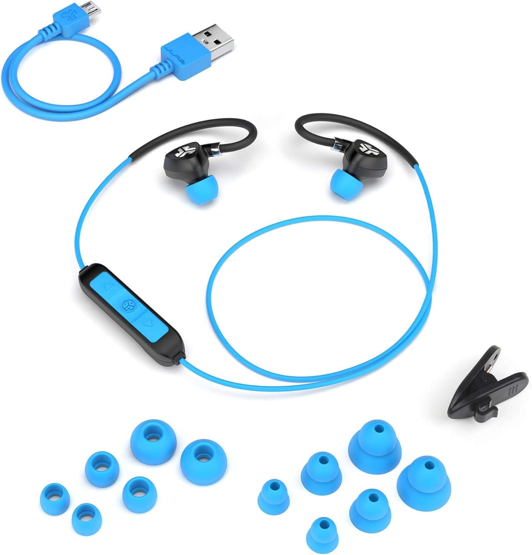 Jlab Fit 2.0 Bluetooth Enabled Wireless Sports Earbuds, Bluetooth 4.1, 10Mm Titanium Drivers, 6 Hour Battery Life, IP55 Sweatproof, Flexible Memory Wire, Blue