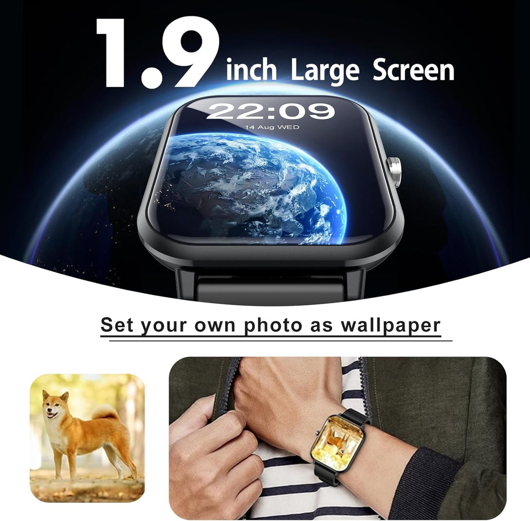 Smart Watch for Men Women, Fitness Tracker, 1.9" Smartwatches, 24 Sports Modes, Heart Rate/Sleep Monitor/Pedometer/Spo2/Step Counter, IP68 Waterproof, Ultra Thin, Long-Lasting Battery for Android Ios