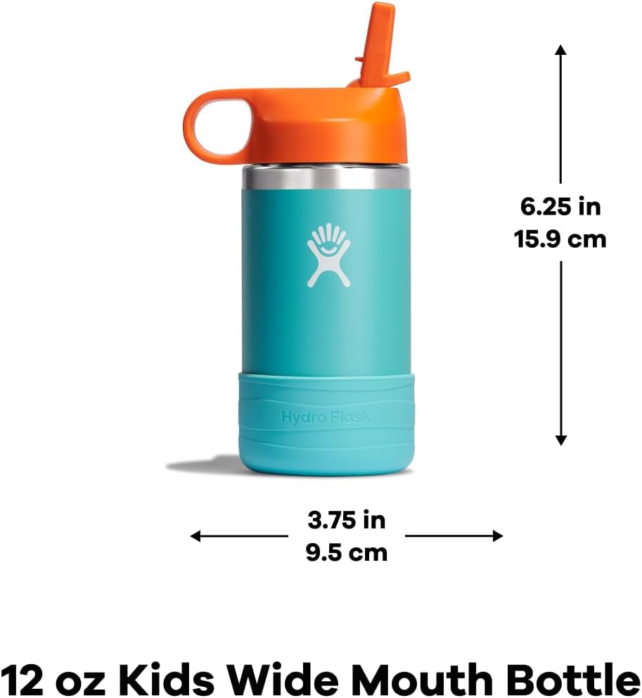 HYDRO FLASK Kids Water Bottle Jr. Stainless Steel Insulated with Straw Cap for Water, Milk, Juice, School, Camp, Sport, Play and Lunch, Easy to Clean, Leak-Resistant