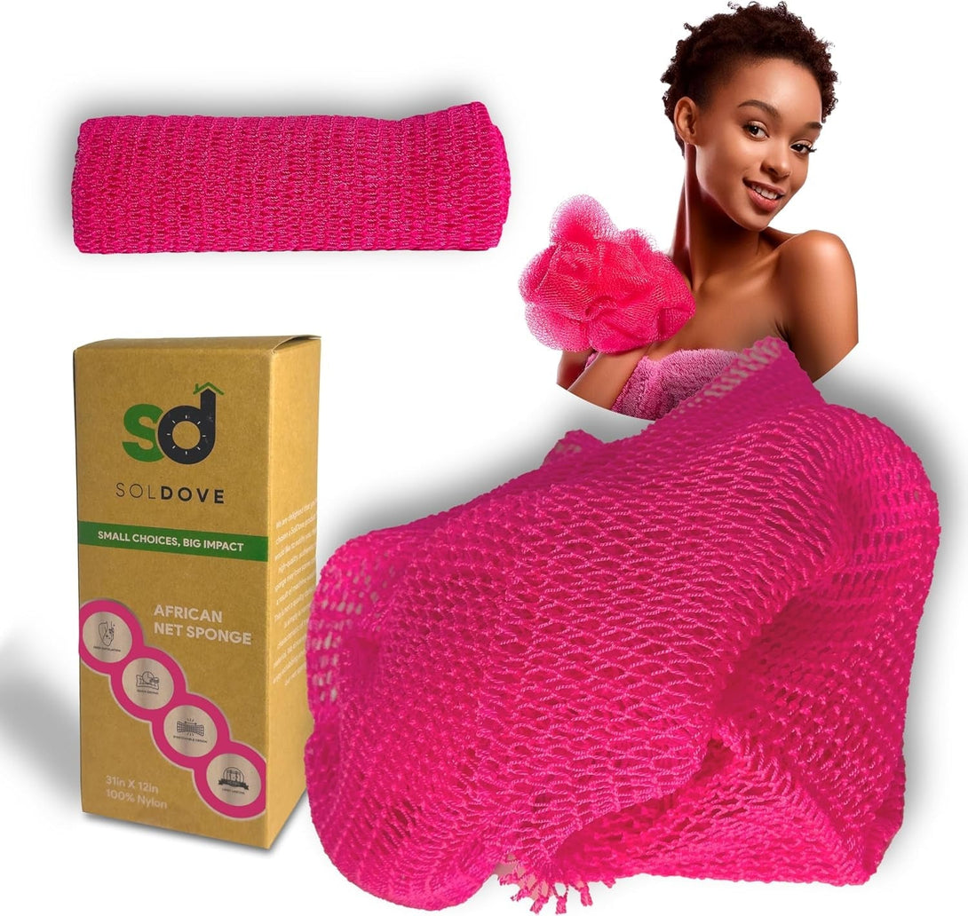 Bath Sponge Exfoliating Washcloth for Body African Net Shower Exfoliating Towel Back Scrubber Shower Rag Bath Accessories for Smoother Skin (Pink)