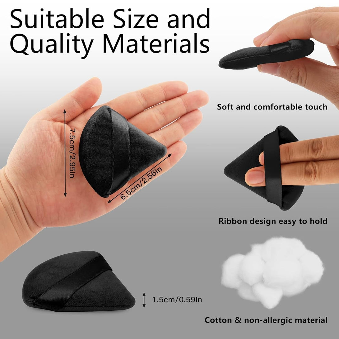 2 Pcs EVAOUXIU Triangle Powder Puff for Face Powder, Soft Plush Setting Powder Puff, Velour Cosmetic Foundation Blender Sponge Beauty Makeup Tools (Black)