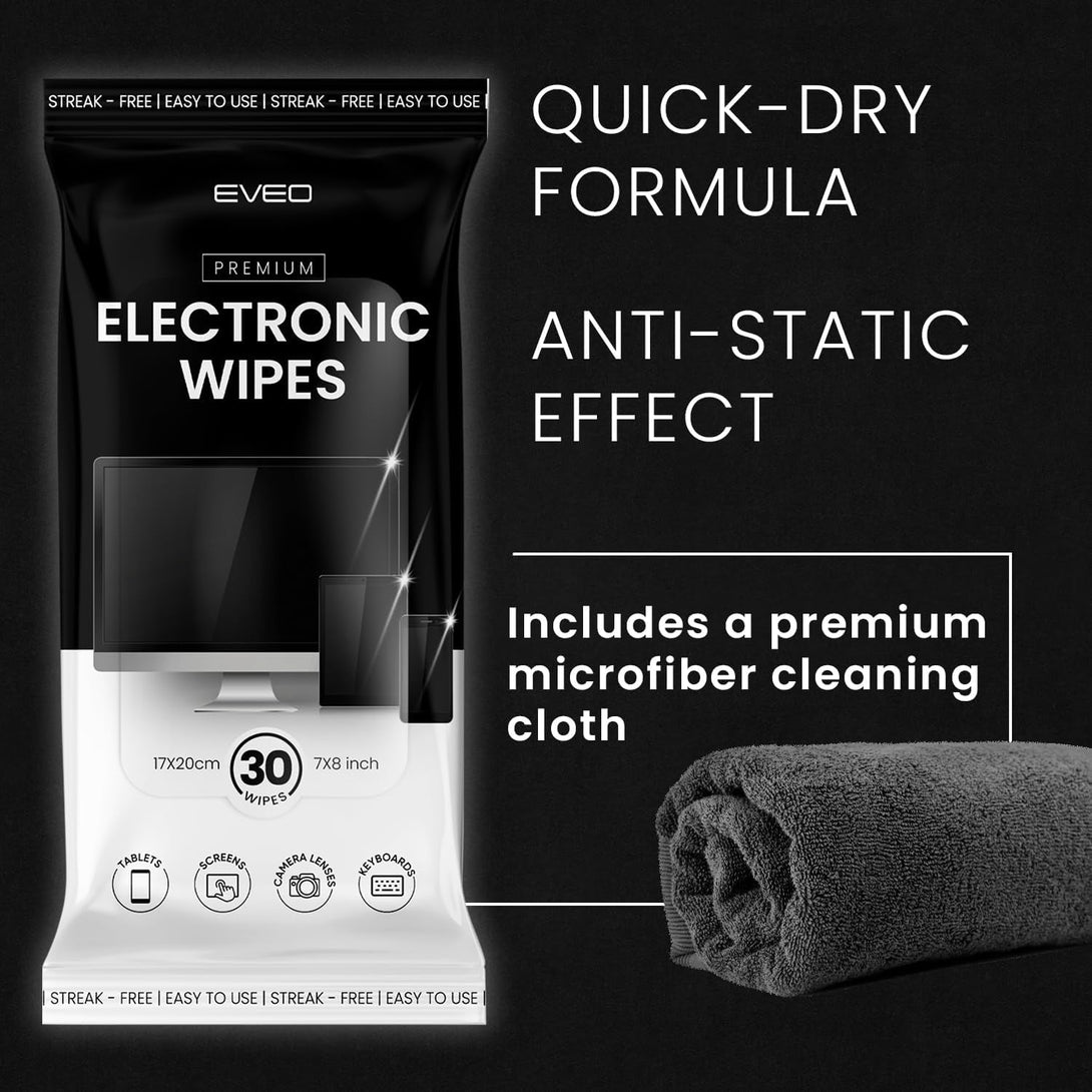 EVEO Electronic Wipes Screen Cleaner-Tv Screen Cleaner Wipes, Computer Screen Cleaner, Laptop Screen Cleaner, Ipad & Monitor Cleaner, TV Cleaner Screen Cleaning Wipes - [90 Wipes + Microfiber Cloth ]