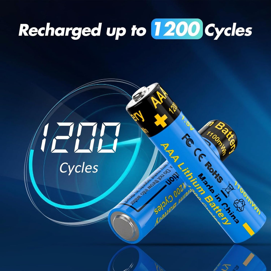 Battery Charger with 8 Pack Rechargeable AAA Lithium Batteries,1.5V 3000Mwh Lithium Rechargeable Battery with AA/AAA Charger for Electric Toys, Remote,Flashlight,Electronic Scale Etc.