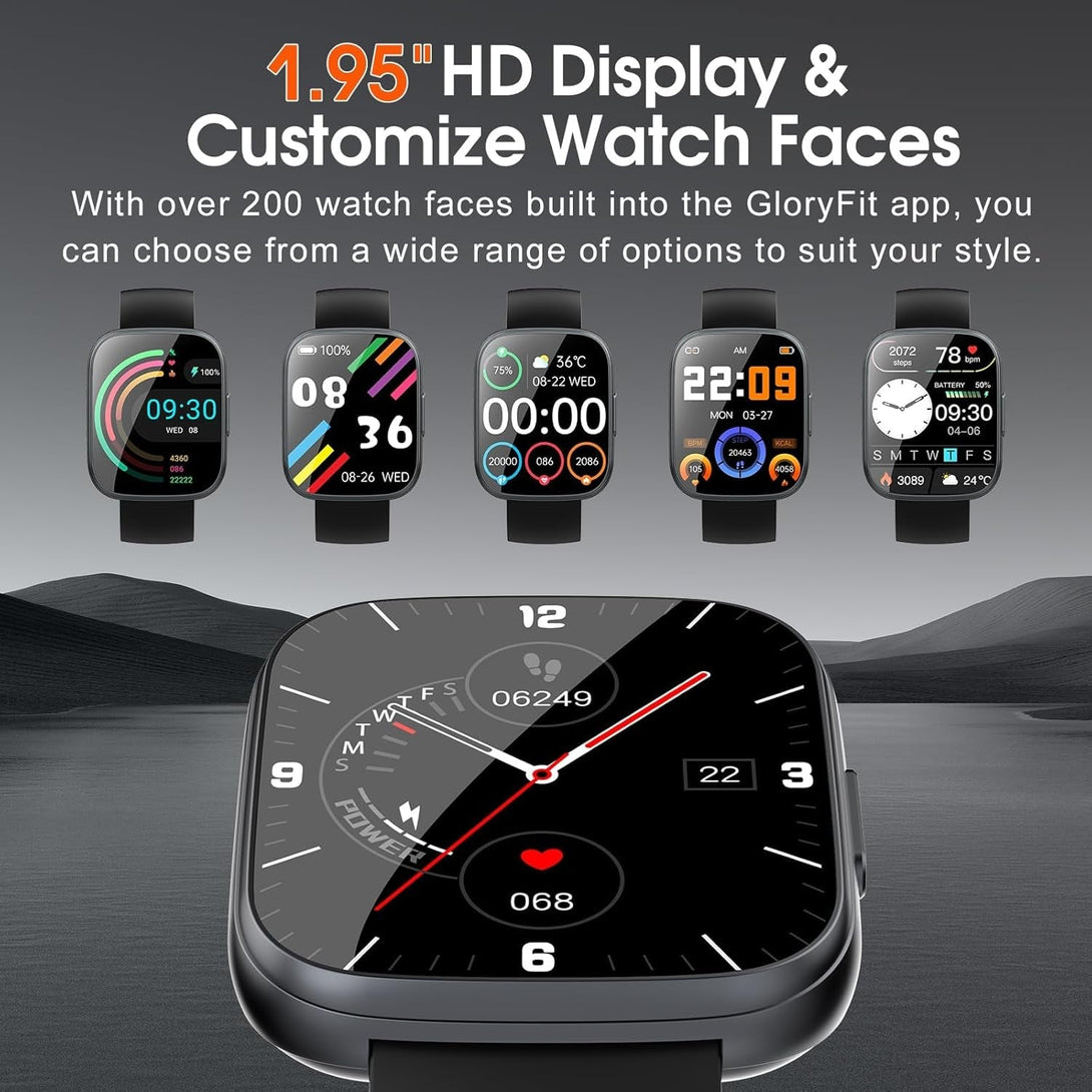 Smart Watch for Men Women Bluetooth Call, 1.95" HD Touch Screen Fitness Watch with Sleep Heart Rate Monitor, 100+ Sports Modes, IP68 Waterproof Activity Trackers for Android Ios, Black