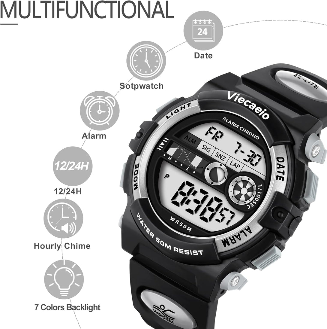 Kids Digital Watch for Boys Girls, Waterproof LED Colorful Lights Sports Watch Suitable for 5-17 Years Old Teenagers (With Gift Box)
