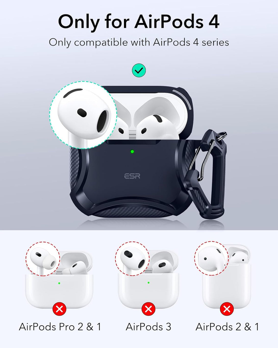 ESR for Airpods 4 Case (Halolock), Compatible with Airpods 4Th Generation Case (2024), Compatible with Magsafe, Powerful Drop Protection, Magnetic Lid, Cyber Series,Blue