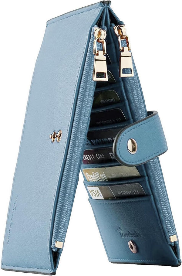 Travelambo Leather Wallets for Women Slim RFID Blocking Bifold Credit Card Holder Wallet