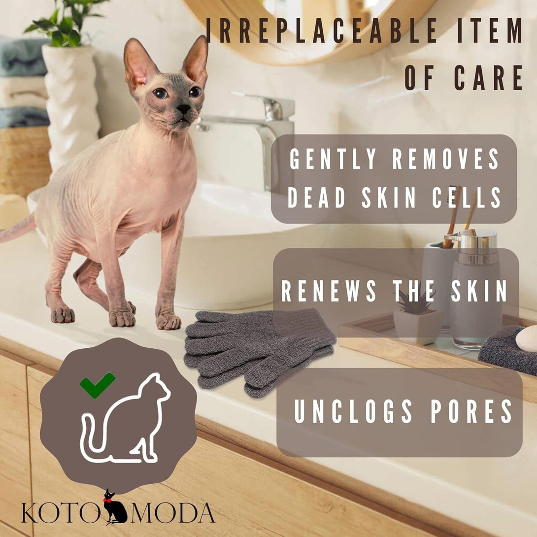Sphynx Hairless Cats Carbonized Bamboo Bath Exfoliating Gloves Charcoal Bamboo Shower Body Scrub (1 Pair)