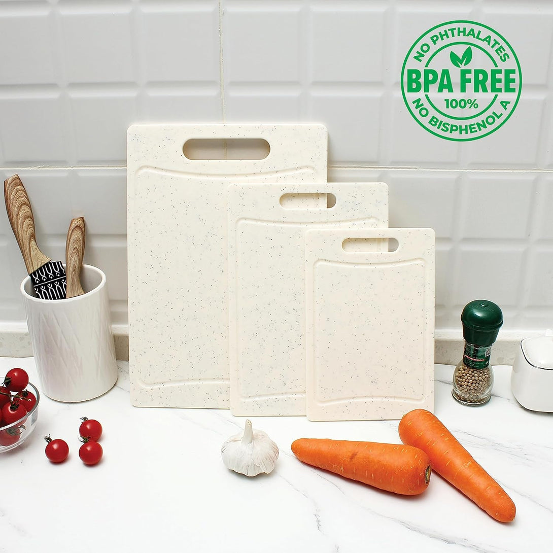 COOK with COLOR Non-Slip Cutting Board Set – Kitchen Essentials with Easy Grip Handle for Meat, Veggies, and Fruits, 3 Cutting Boards, Speckled White
