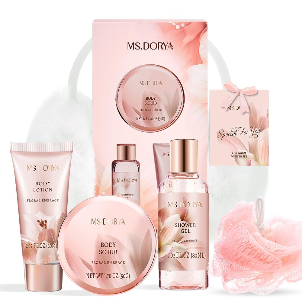 Birthday Gifts for Women Mom, Spa Gift Baskets for Her Wife,- 5 Pcs Relaxing Self Care Gifts Set with Body Lotion & Plush Earmuffs, Ideal Mothers Day Christmas Gifts for Women, Wife, Mom, Girlfriend