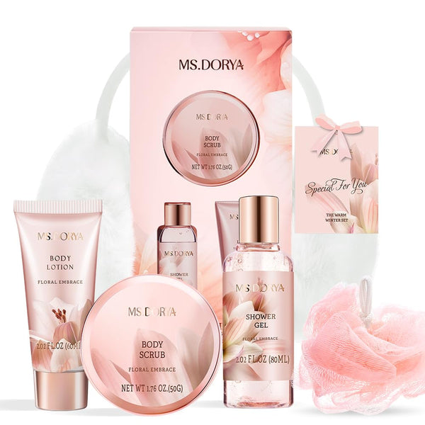 Birthday Gifts for Women Mom, Spa Gift Baskets for Her Wife,- 5 Pcs Relaxing Self Care Gifts Set with Body Lotion & Plush Earmuffs, Ideal Mothers Day Christmas Gifts for Women, Wife, Mom, Girlfriend