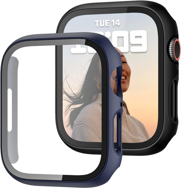 2 Pack Case with Tempered Glass Screen Protector for Apple Watch Series 3/2/1 38Mm,Jzk Slim Guard Bumper Full Coverage Hard PC Protective Cover HD Ultra-Thin Cover for Iwatch 38Mm,Black+Blue