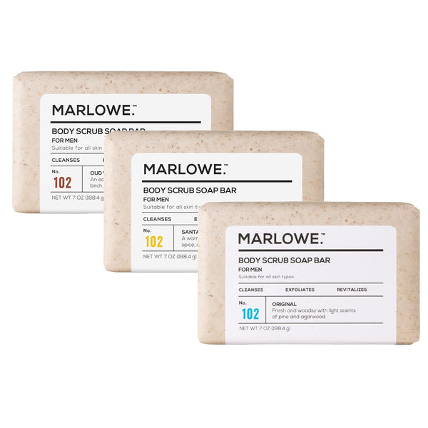 No. 102 Men'S Body Scrub Soap 7Oz (Variety Trio) Best Exfoliating Body Soap Bars for Men, Made with Natural Ingredients, Green Tea Extract, Features 3 Amazing Scents