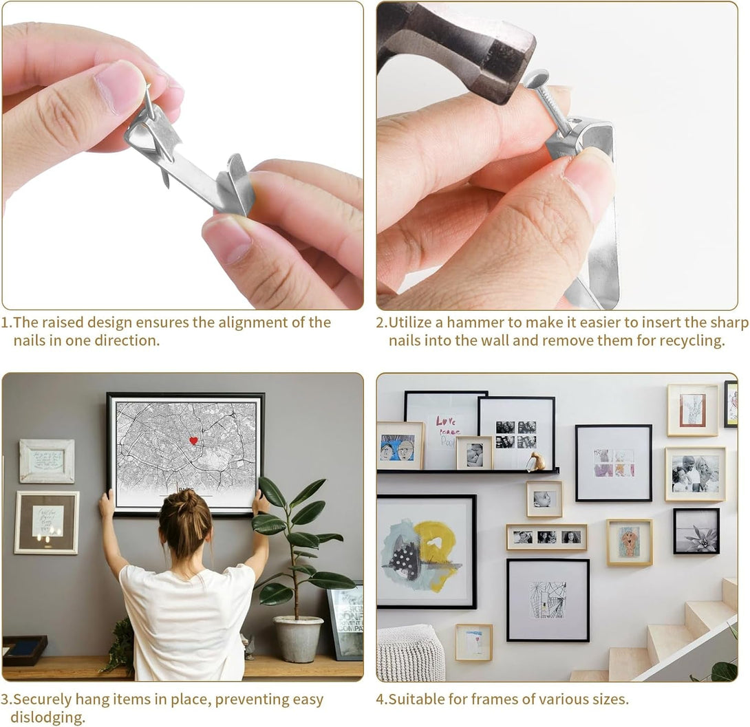 202 PCS Frame Hanger Kit, 10Lb, 20Lb, 30Lb, 50Lb&100Lb Picture Hanging Hardware Kit, Picture Hanging Tool, Pcture Hangers,Picture Frame Hanging Kit, Picture Hooks for Pictures, Canvas, Mirror (Silver)