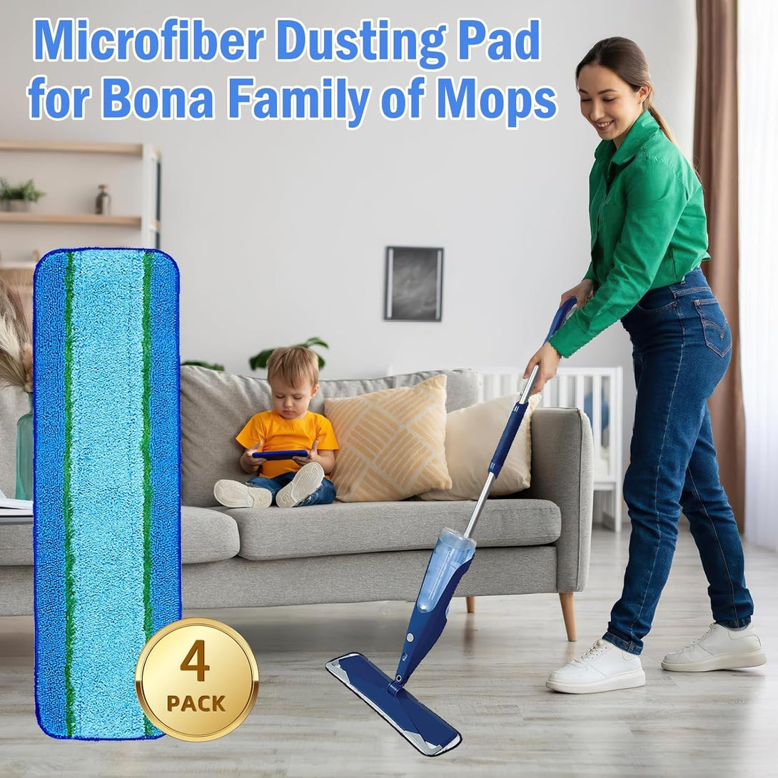 4 Pack Deep Cleaning Pad for Bona Mop, Reusable Microfiber Deep Clean Pad for Bona Family of Mops, Mop Refill Replacement for Hardwood and Multi-Surface