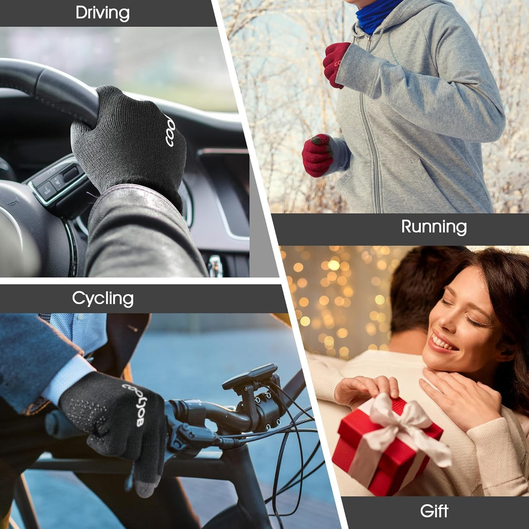 COOLJOB Warm Fleece Knit Winter Gloves for Men Women, Touch Screen Fingers, Non-Slip Silicone Grip and Elastic Cuff