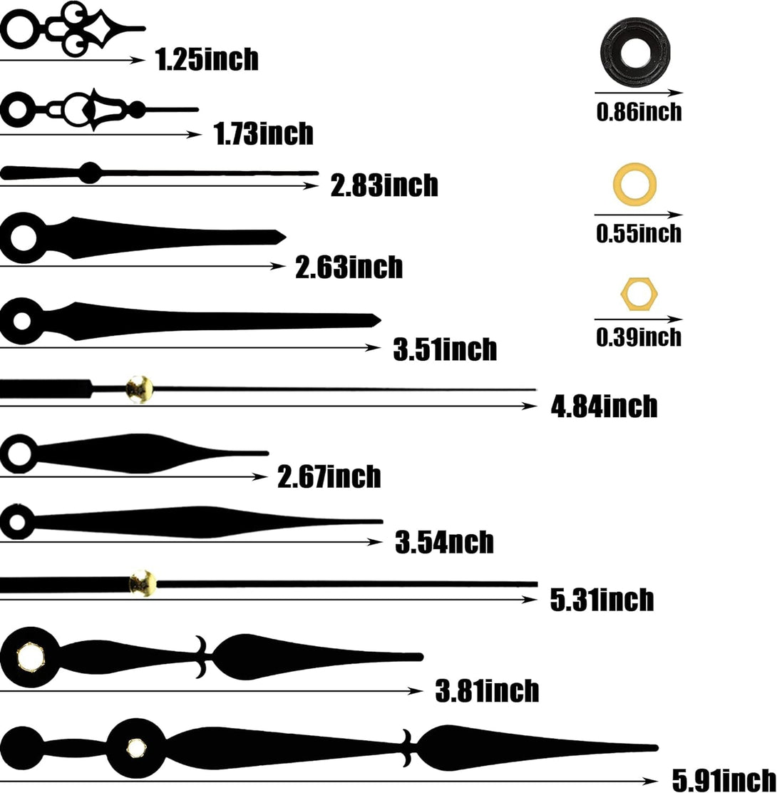 5Pcs High Torque Quartz Clock Movement Mechanism Replacement Clock Kit with 12 Different Pairs of Hands Clock for DIY Handicrafts Repair Clock Parts Shaft Lengths 13Mm 18Mm