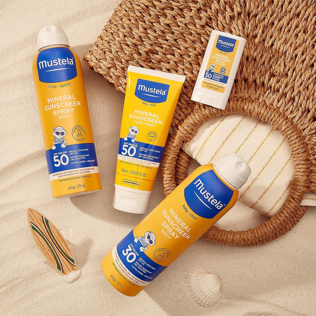 Mustela Baby Mineral Sunscreen Spray SPF 50 Broad Spectrum - Body Sun Spray for Sensitive Skin - Water Resistant & Fragrance Free - 6 Fl.Oz.