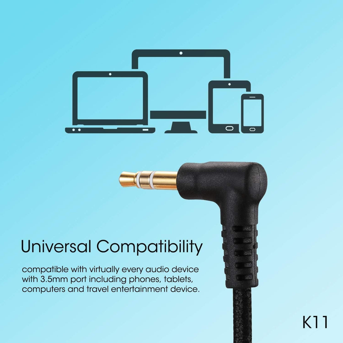 Noot Products Kids Headphones K11 Foldable Stereo Tangle-Free 5Ft Long Cord 3.5Mm Jack Plug in Wired On-Ear Headset for Ipad/Amazon Kindle,Fire/Boys/Girls/School/Laptop/Travel/Plane/Tablet (Black)
