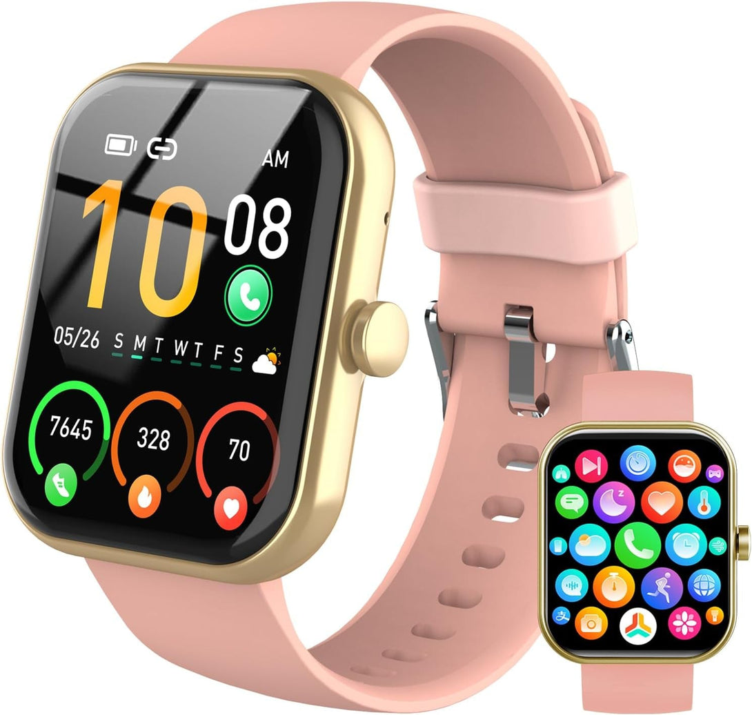 Smart Watch for Women Men, 1.96" Fitness Tracker Running Watch (Answer/Make Call), IP68 Waterproof, Pedometer, Sleep/Step/Activity/Heart Rate Monitor, 110+ Sport Modes Smartwatch for Adroid Ios, Pink