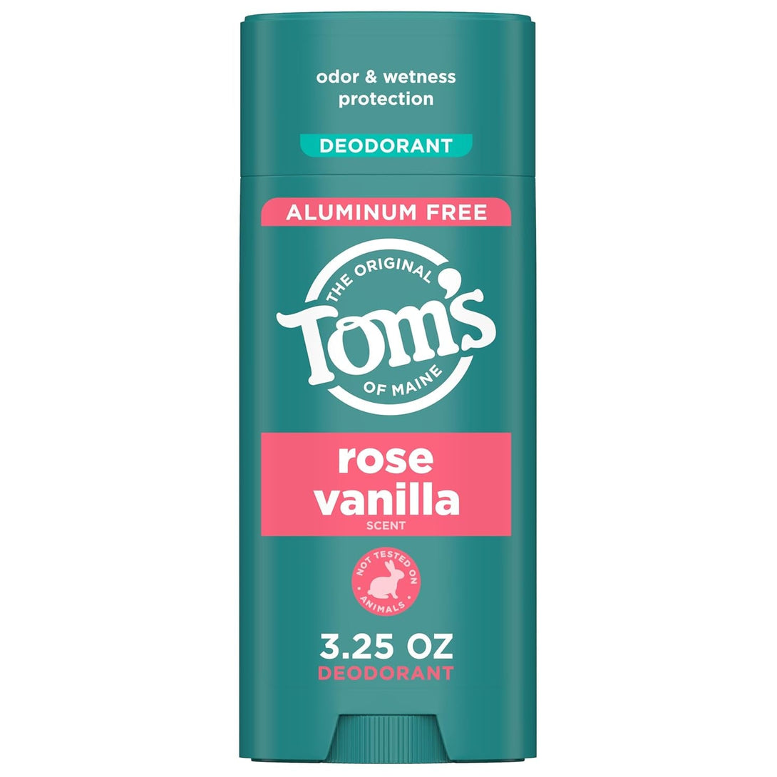 Tom’S of Maine Rose Vanilla Aluminum Free Natural Deodorant for Women & Men | Goes on Clear | Odor & Wetness Protection | Naturally Derived and Moisture-Locking Ingredients | 3.25 Oz