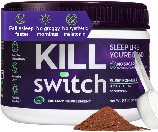 Killswitch Magnesium Hot Chocolate Sleep Aid – Sleep Cocoa Nootropic Sleep Support Supplement, Magnesium Powder for Restful Nights & Productive Days, Real Cacao, Sugar‑Free, Made in USA, 30 Servings