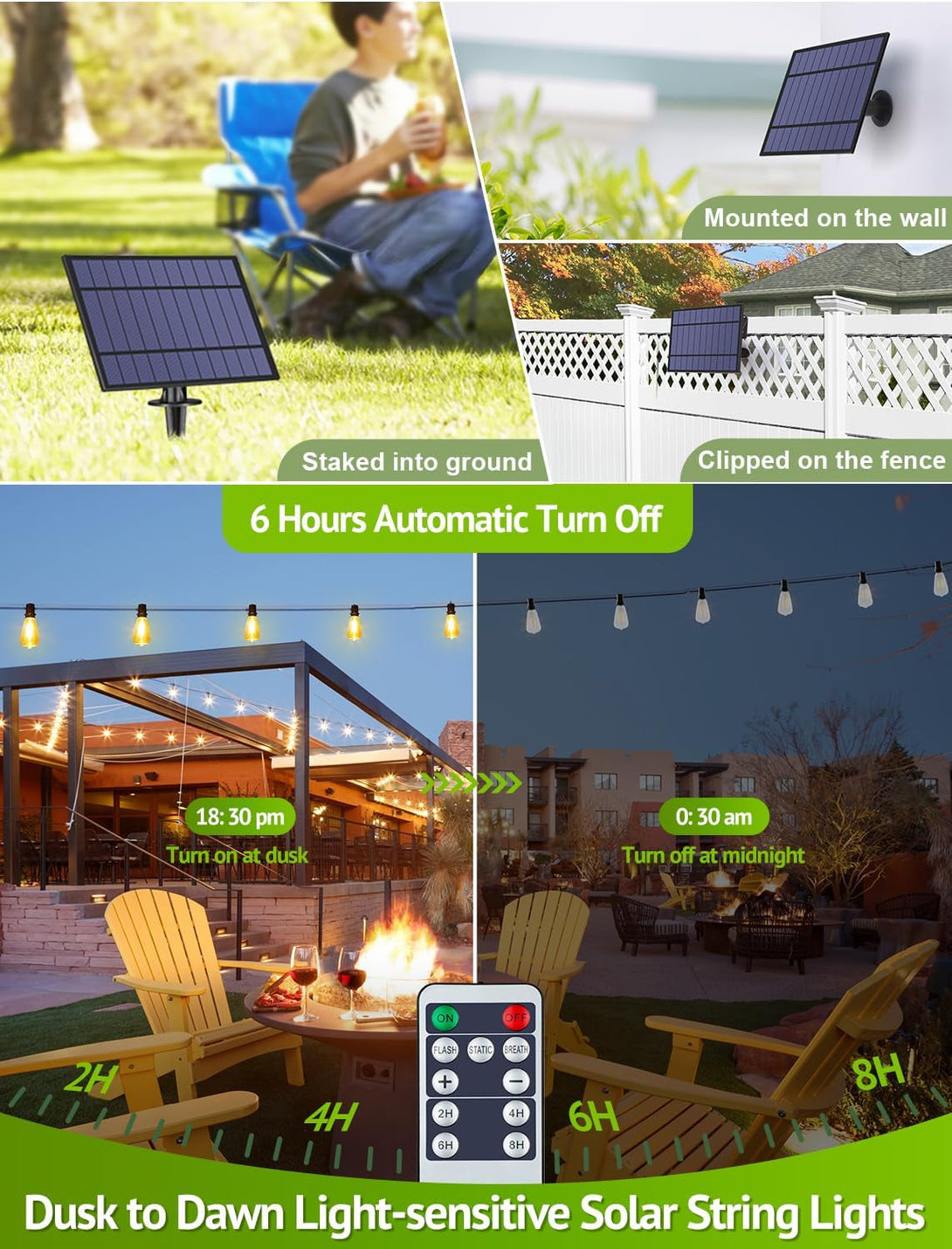 48FT Solar String Lights Outdoor with Remote, Waterproof Dimmable Patio Lights with 18+1 LED ST38 Bulbs 3 Modes Hanging Lighting for Backyard