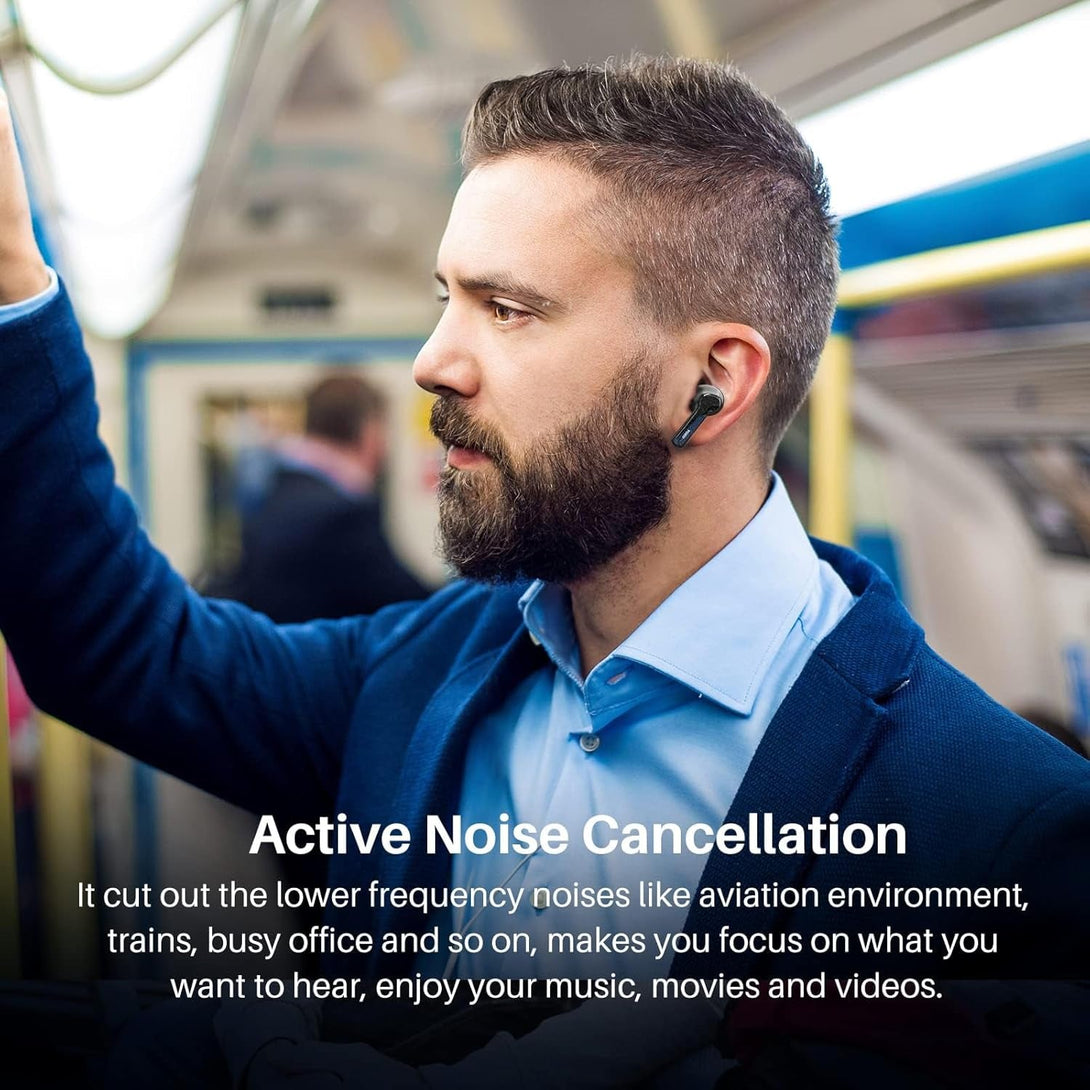 TOZO NC2 Hybrid Active Noise Cancelling Wireless Earbuds, In-Ear Detection Headphones, IPX6 Waterproof Bluetooth 5.3 Stereo Earphones, Immersive Sound Premium Deep Bass Headset Matte Black