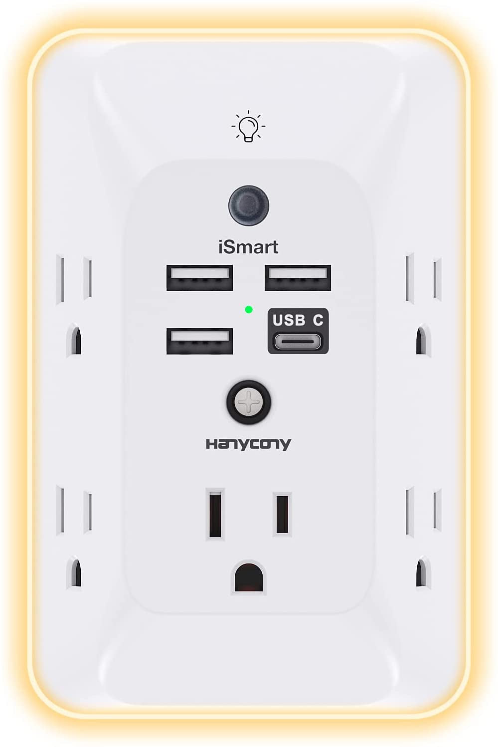 Outlet Extender with Night Light, HANYCONY Multi Plug Outlet, USB Wall Charger Surge Protector 4 USB Ports(1 USB C), Power Strip Electrical Outlet Splitter Expander for Home Office Dorm Room, ETL