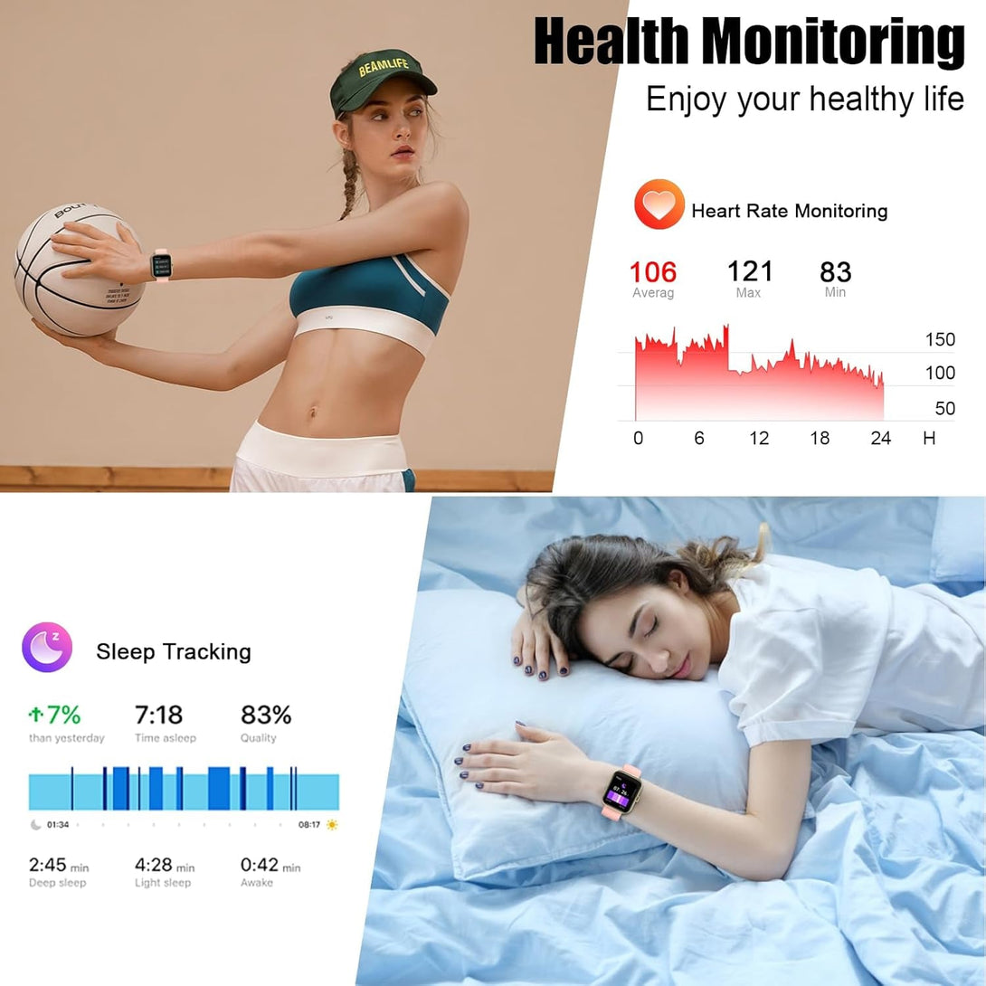 Smart Watch for Women Men, 1.96" Fitness Tracker Running Watch (Answer/Make Call), IP68 Waterproof, Pedometer, Sleep/Step/Activity/Heart Rate Monitor, 110+ Sport Modes Smartwatch for Adroid Ios, Pink