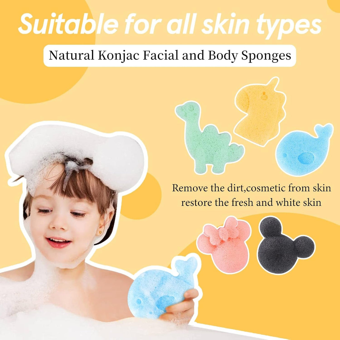 Konjac Baby Bath Sponge for Bathing, Classic Shapes Natural Bath Sponges for Infants, Toddler, Newborns, Natural and Safe Plant-Based Konjac Baby Bath Accessories, 5PCS (Set-1)