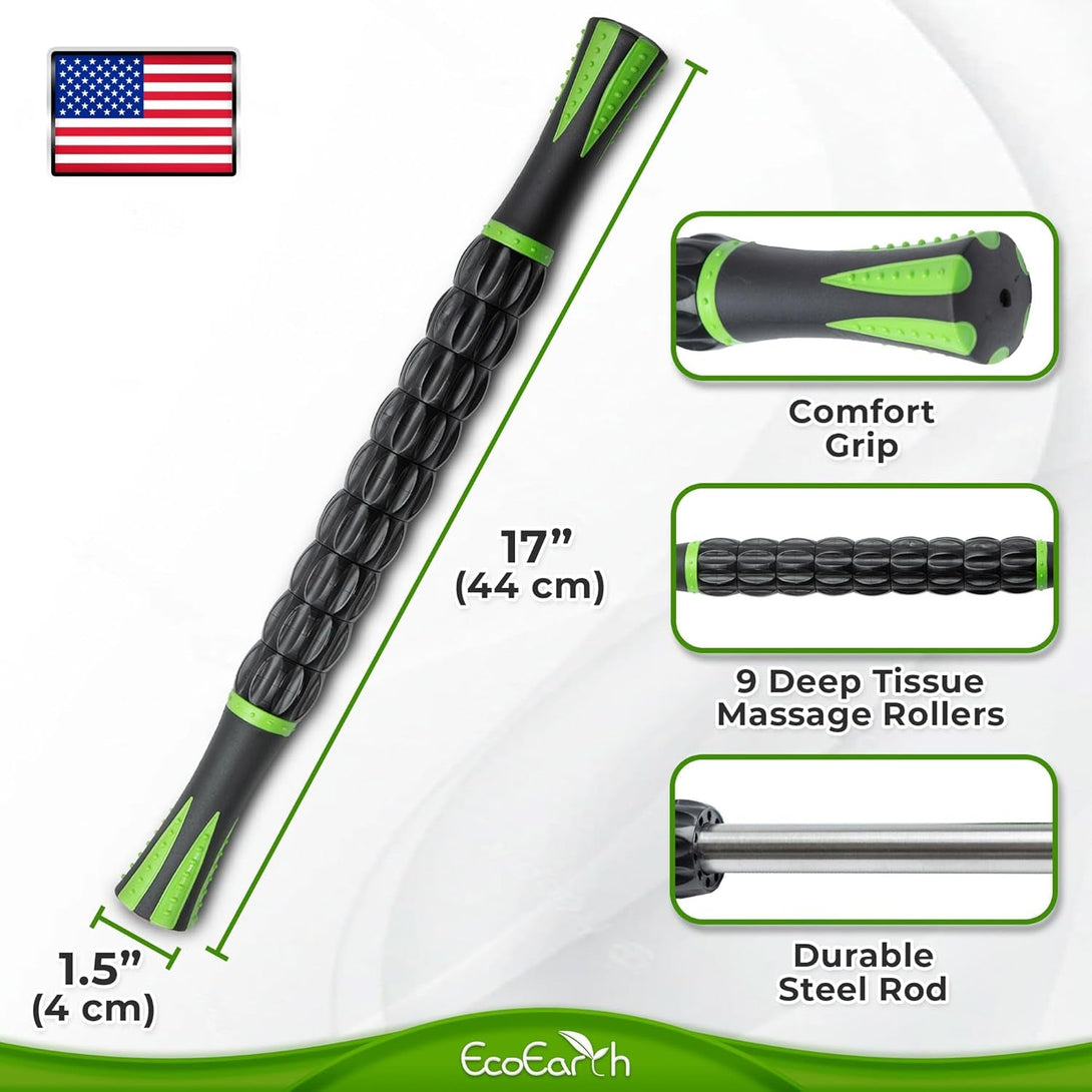 Ecoearth Muscle Roller Stick, Body Massage Stick Lymphatic Drainage Massager for Arm, Shoulder, Back & Leg Myofascial Release, Personal Handheld Massagers, Trigger Point Fascia Massage Tool
