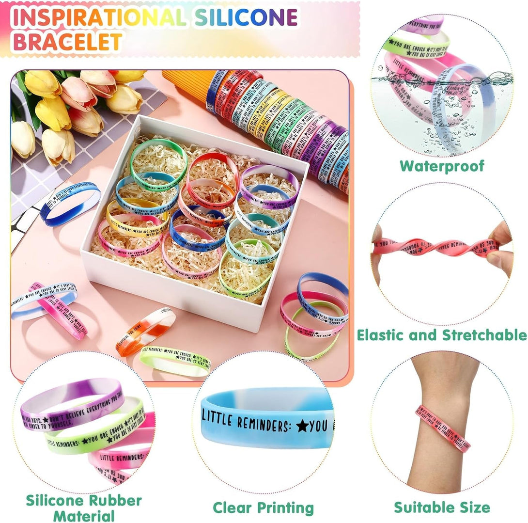 36 Pcs Mental Health Awareness Wristbands Bulk Colored Inspirational Motivational Silicone Stretch Bracelets Positive Daily Affirmation Fathers Day Gifts for Women Men