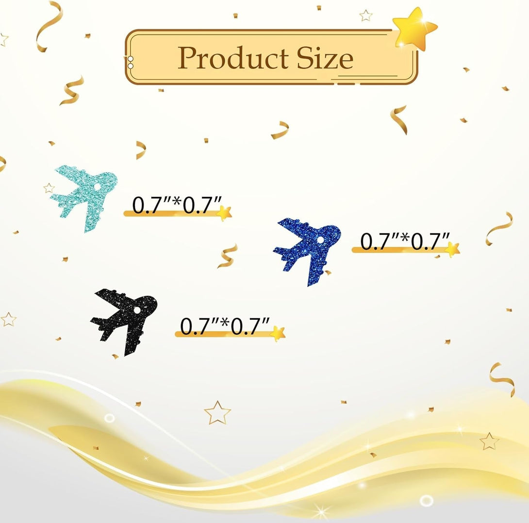 100Pcs Airplane Confetti, Blue&Black Glitter Plane Table Confetti, Boys Birthday Paper Scatters, Baby Shower/Retirement/Travel Theme Party Table Decoration