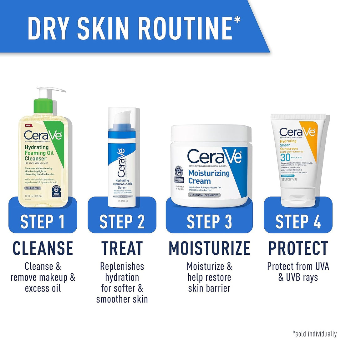 Cerave Hydrating Foaming Oil Cleanser, Moisturizing Cleanser for Face & Body, Squalane Oil + Hyaluronic Acid + Ceramides, for Dry to Very Dry Skin, Fragrance Free & Residue Free, 8 FL Oz