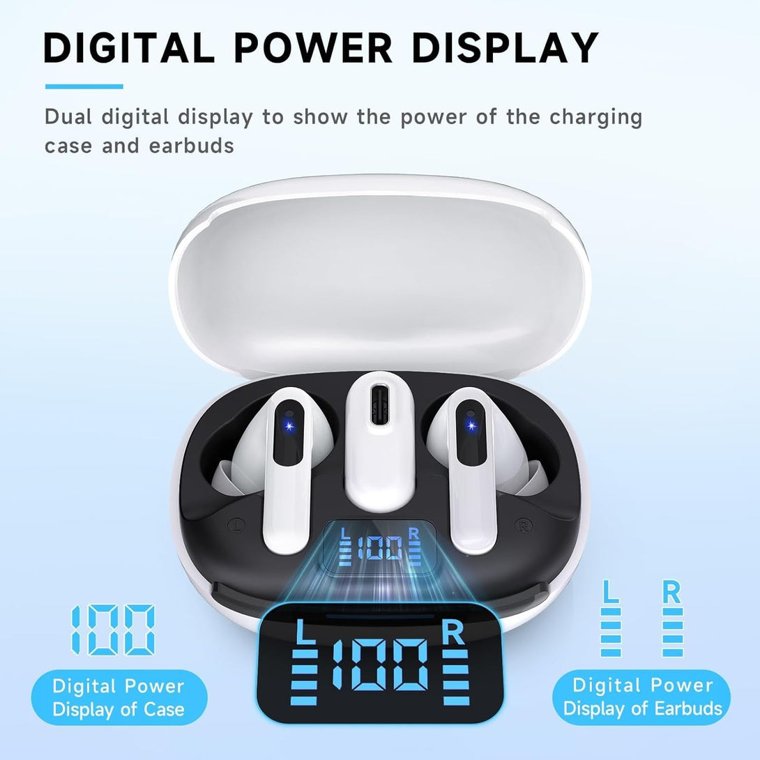 RYR 2.4Ghz Wireless Gaming Earbuds, Bluetooth 5.3 In-Ear Headphones Bass Stereo, Gaming Earphones with Noise Cancelling Mic, LED Display, 36Hs Playtime for Meta Quest 3/2, PS5/4, VR, Switch, PC, Phone