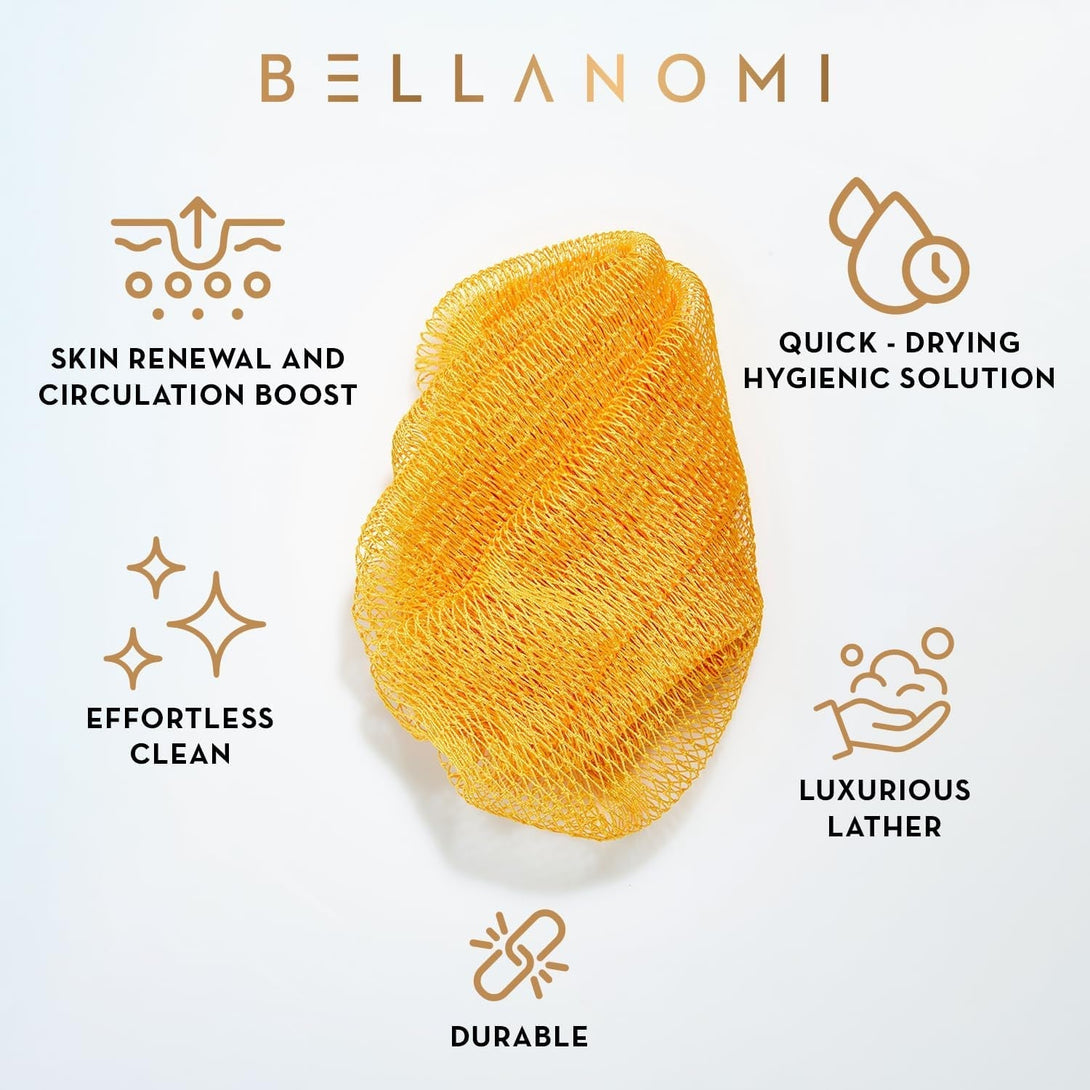 African Exfoliating Net Sponge, Authentic, Ethically Sourced from Nigeria, 45 Inches Long, Back Scrubber for Daily Use (Yellow)